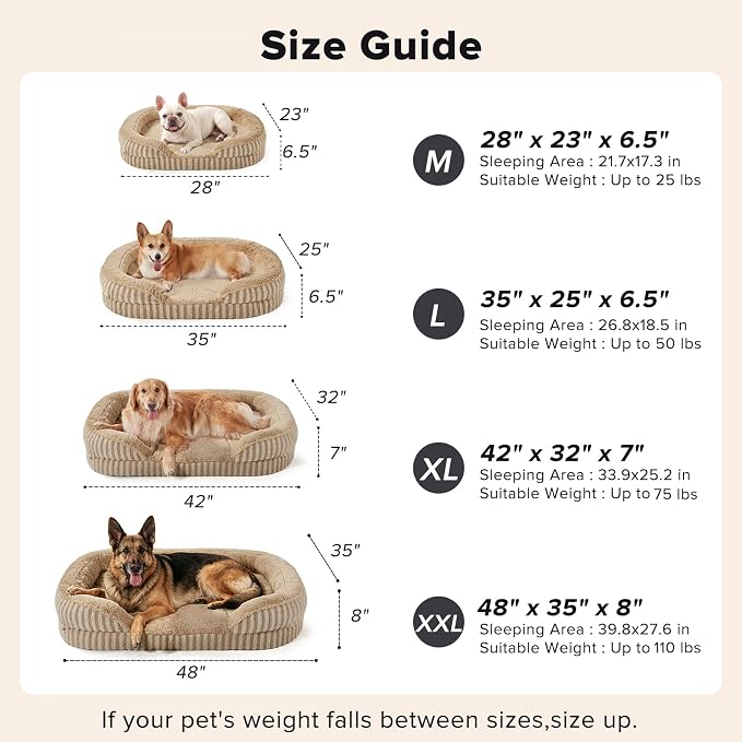 MIXJOY Orthopedic Dog Beds Large Sized Dog,Extra Large Washable Dog Bed Waterproof Oval Dogs Bed with Removable Cover,Egg-Crate Foam Big Pet Bed Couch with Bolster,Non-Slip Bottom,XXL 48"X35",Brown - Image 7