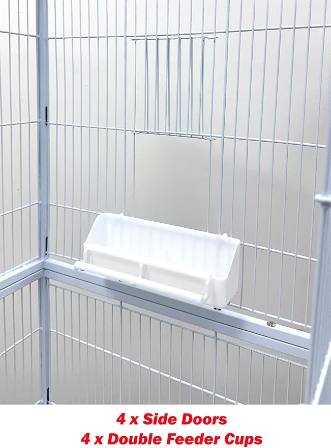 Extra Large Sturdy Wrought Iron Breeding Flights Canary Parakeet Cockatiel African Grey Lovebird Finches Parrot Home Cage Double Large Front Doors 4 Side Doors Bottom Storage Shelf On Lockable Wheels - Image 4
