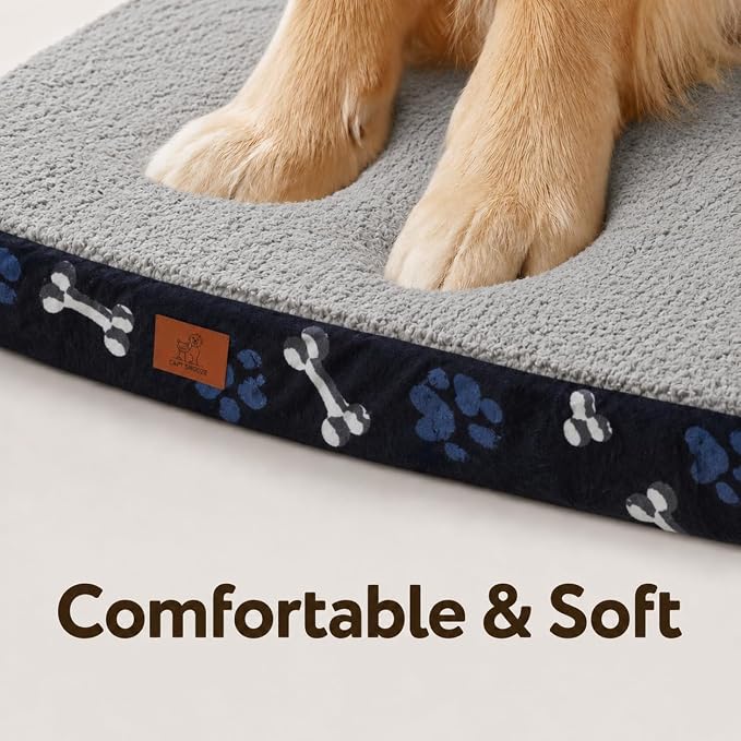 Orthopedic Dog Bed for Crate Sherpa Pet Bed 35x22 Inch Navy | Egg Crate Support, Waterproof Dog Bed, Machine Washable Removable Cover, Soft Sherpa Dog Crate Bed, Anti Slip Bottom - Image 4