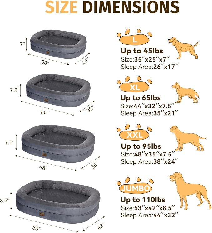 Orthopedic Jumbo Dog Bed for Extra Large Dogs, Giant Waterproof Dog Bed for Large Breed Dogs, Supportive Egg Crate Foam Pet Bed with Removable Washable Cover & Non-Slip Bottom, Dark Grey - Image 2