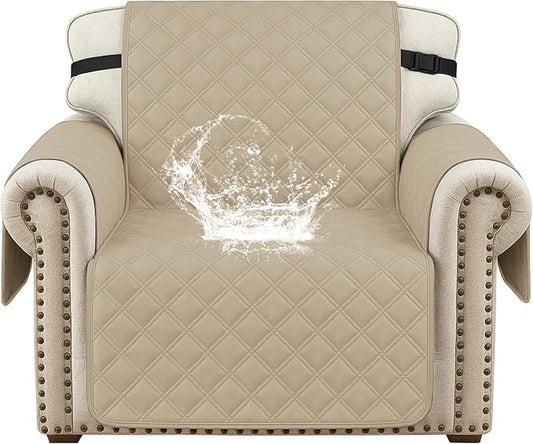 Waterproof Chair Covers for Living Room, Sofa Covers for Pets Washable with Side Pockets, Non Slip Couch Covers for Dogs, Quilted Dog Couch Cover with Elastic Straps (Armchair, Khaki) by CYCMACOHOME