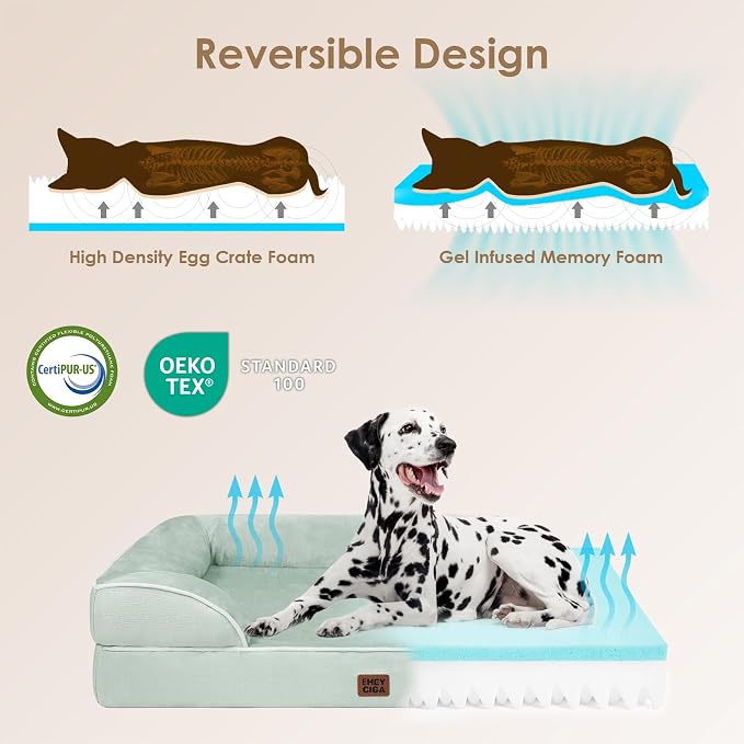 EHEYCIGA Orthopedic Small Dog Bed, Waterproof Memory Foam Washable Pet Beds | Non-Slip Bottom and Egg-Crate Foam Medium Pet Couch Bed with Washable Removable Cover, Sage Green - Image 4