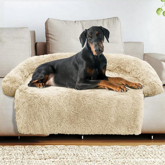 GGIB Calming Dog Bed Fluffy Plush Dog Mat for Furniture Protector with Removable Washable Cover for Large Medium Small Dogs and Cats (Extra Extra Large, Beige) by GGIB