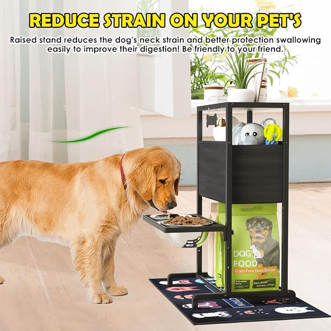 Elevated Dog Bowls, Height Adjustable Raised Dog Bowl Stand (4.5'' to 12''), Organizer Bowl Holder for Large Medium Dogs - Image 2