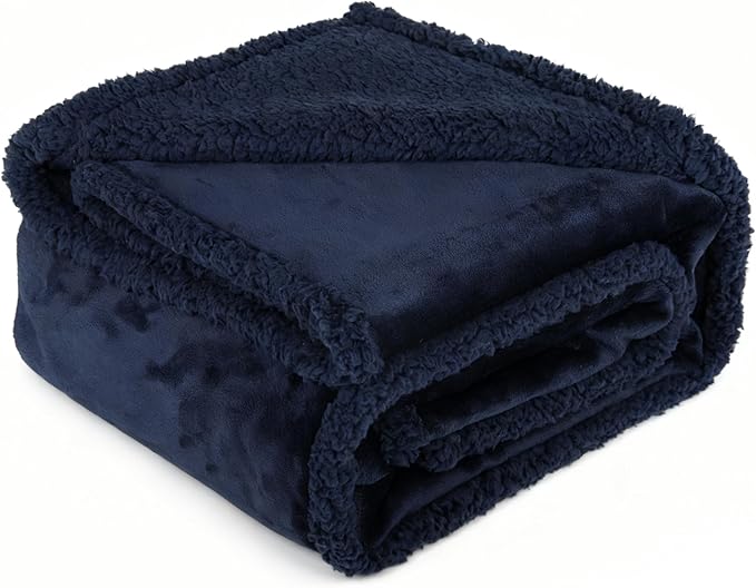 Waterproof Dog Blanket for Large Dogs - Reversible Washable Pet Blanket, Soft Sherpa Fleece Furniture Protector, Cat Throw Bed Couch, Navy,50"x60" by ZAKAPAWS