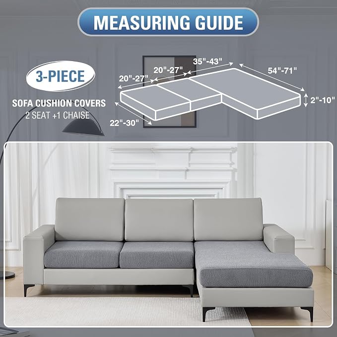 Couch Cushion Covers for Sectional Sofa Stretch Sofa Slipcovers Washable Wear-Resistant Sectional Couch Covers L Shaped Seats Furniture Protectors for Pets(Light Grey, 2 Seater + 1 Chaise) - Image 2