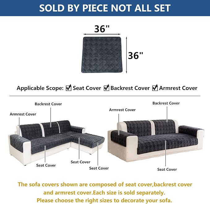 Eismodra Sectional Couch Covers,L Shape Sofa Slipcover Furniture Protector for Dogs Cats Pet Chaise Lounge 3 Cushion Couch Loveseat,Dark Gray 36 x 36 inches (Only 1 Piece) - Image 5