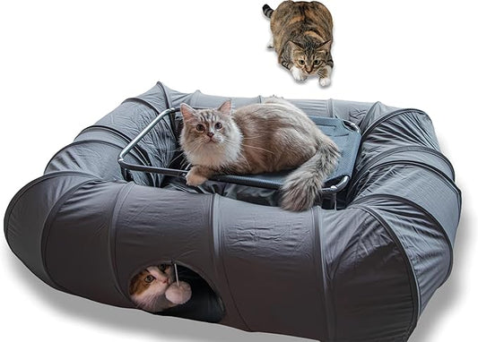 XxingSheep 2-Tier Cat Tunnel & Hammock Bed XXL, 4 Cave Shuttle with Elevated for Multiple Cats Toy Dark Grey by XxingSheep