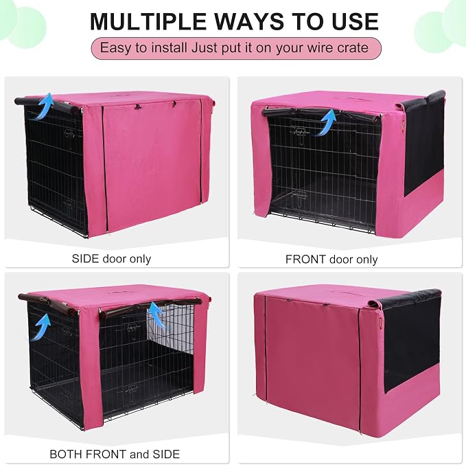 HiCaptain Breathable Dog Crate Cover 24 Inch, Durable Heavy Duty Kennel Cover, Dual Zippered Panels, Windproof Waterproof UV-Resistant (Pink) - Image 7