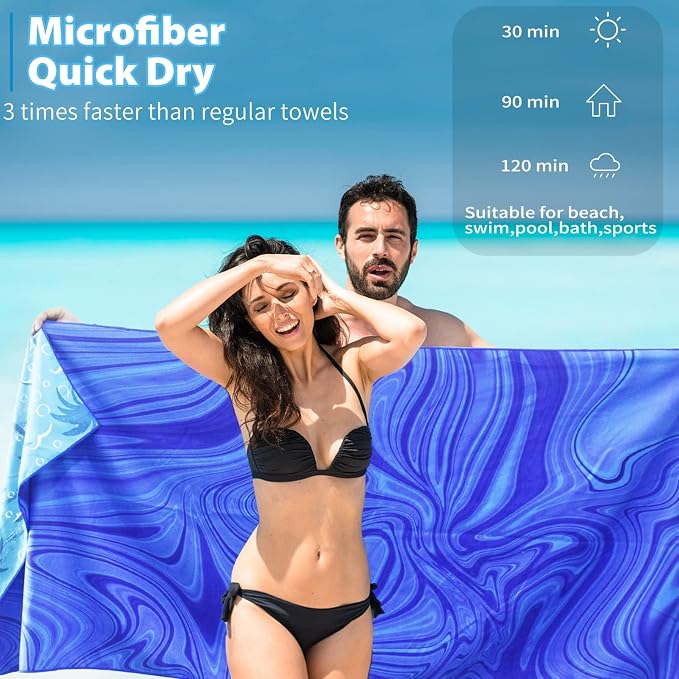 TwoYek Microfiber Beach Towel Extra Large 71x32 Blue Shell 2 Pack | Thin & Lightweight, Sand Free, Super Absorbent & Quick Dry, Oversized Towels for Beach Bath Pool Swim Travel Essentials Gift - Image 4