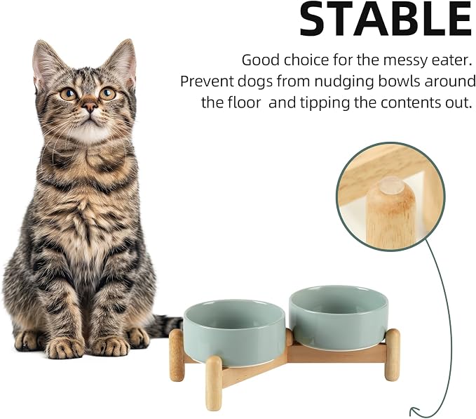 Havniva Elevated Dog Bowls Ceramic Dog Bowls with Stand, Dog Food Bowl | 5.1” Raised Dog Bowls with Non-Slip Wood Stand, Dog Food and Water Bowl Set, Double Dog Feeding Bowls for Small Dogs - Image 6