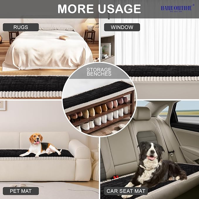HANDONTIME Pet Couch Cover Fuzzy Sofa Covers for Pets, Couch Covers for Dogs, Washable Dog Sofa Cover Protector, Jacquard Fuzzy Non Slip Cushion Slipcover Pet Friendly (Black, 27.6" x 70.9") - Image 6
