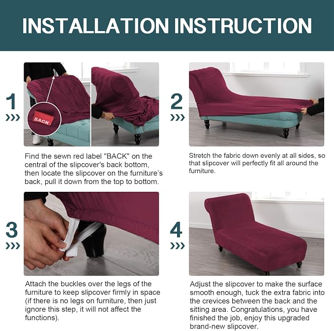FantasDecor Chaise Lounge Velvet Luxury Covers for Living Room Indoor Stretch Slipcover for Chaise Lounge Ultra Soft Machine Washable, Burgundy - Image 7