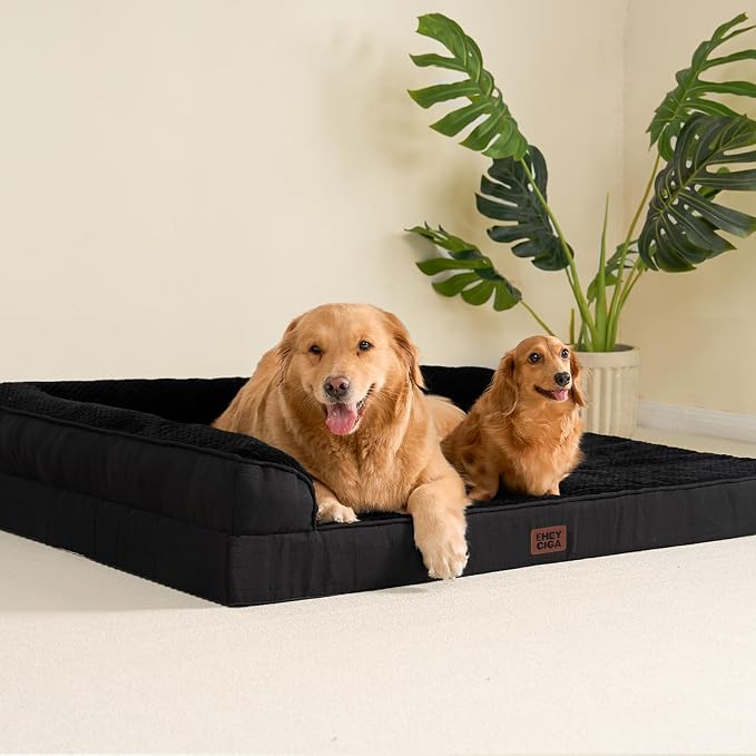 EHEYCIGA Large Dog Bed Memory Foam for Crate, Orthopedic Dog Bed Large Size Dogs with Washable Removable Cover, Waterproof Pet Sofa Couch with Nonskid Bottom, 35x22x6, Black - Image 8
