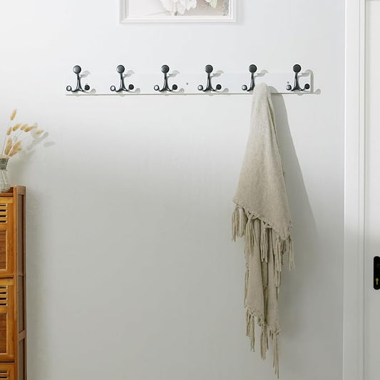 SKOLOO 39-Inch White Wood Coat Rack Wall Mount with 6 Triple Hooks - Ideal for Family Entrances, Classrooms, and Pet Supplies Storage - Perfect Coat Hooks for Wall, Pack of 2 - Image 2