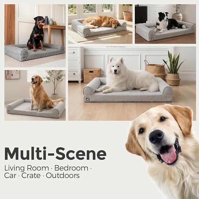 Sytopia 42in Dog Beds for Large Sized Dogs,XL Orthopedic Pet Bed with Removable Washable Cover, Waterproof Egg Crate Foam, Non-Slip Bottom, Supports up to 100+ lbs for Old Pet, Light Gray - Image 8