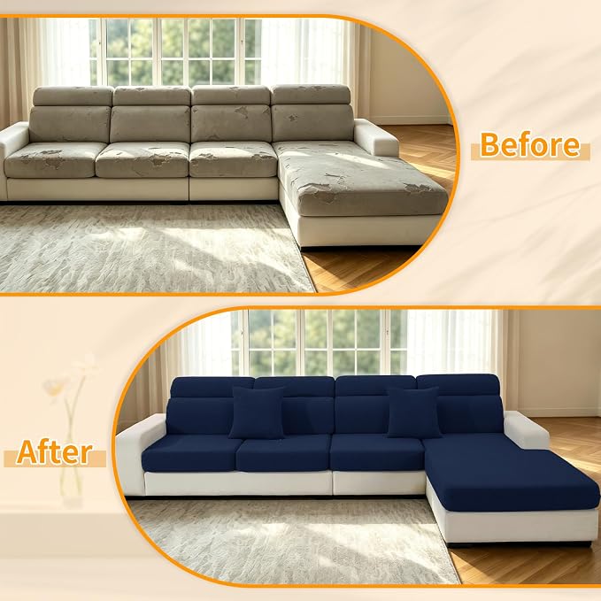 XINEAGE Couch Cushion Covers Seat Cushion Cover Thick Stretch Sofa Slipcovers 3 Piece Individual Couch Covers with Elastic Bottom(3 Seat Cushion/Backrest,Navy Blue) - Image 7