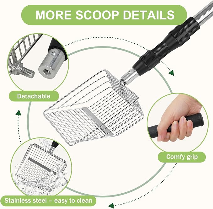 XBX Long Handle Cat Litter Scoop with Holder, Adjustable Extendable Metal Litter Scooper, Stainless Steel Shovel Sifter for Litter Box Cleaning, Durable Cat Pooper Scooper for Home Use - Image 6