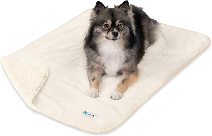 PETAMI Sherpa Fleece Waterproof CAT and Dog Blanket, Beige, Medium by PetAmi