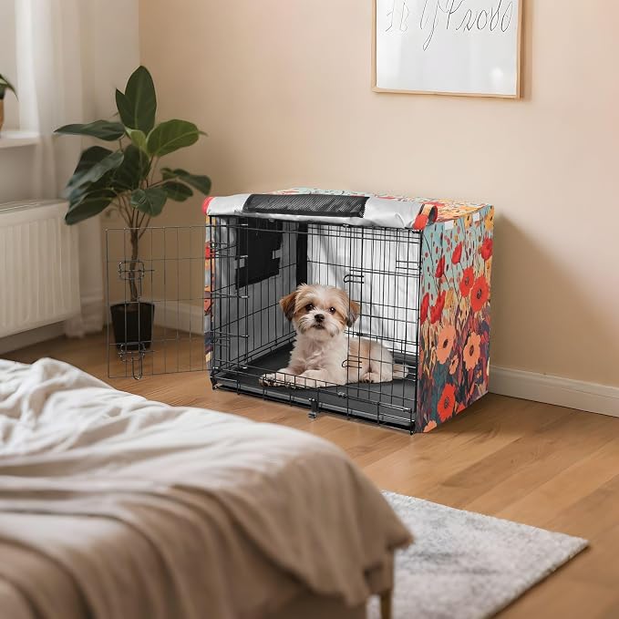 Dog Crate Cover Kennel Cover for Dog Cages Breathable for Wire Cage Indoor Outdoor Autumn Poppy Flowers - Image 7