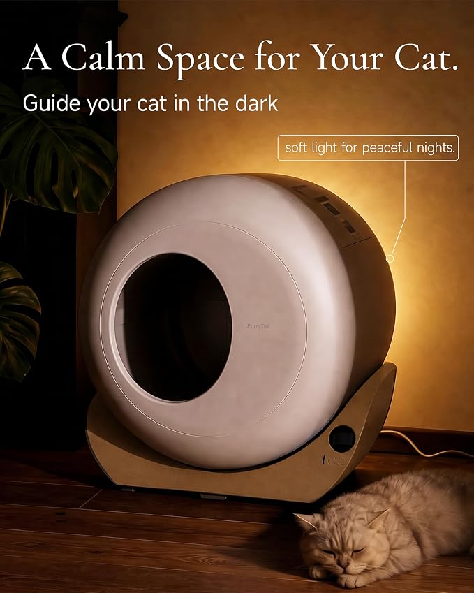 Furrytail Automatic Litter Box Self Cleaning, Kitty Litter Box, Smart Safety Sensors, Advanced Odor & Leak Control, Large Capacity for Multi Cat Homes, with App Control & 40 Trash Bags,Cream - Image 2