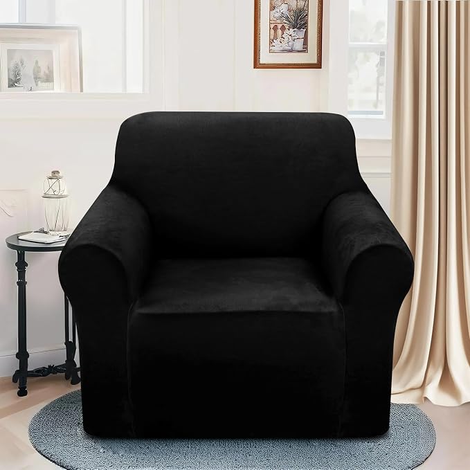 U-NICE HOME Velvet Chair Sofa Covers Stretch Couch Cover Furniture Protector Sofa Slipcover for Dogs (Chair, Black) - Image 2
