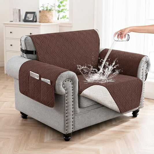 100% Waterproof Couch Cover,Straps&Pockets,pet Friendly,23" Coffee | Washable sofa cover, pet-friendly, scratch-resistant furniture protector, quilted sofa cover, reversible, non-slip backing. by Unknown