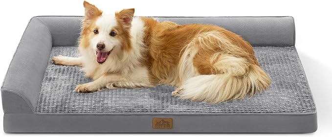COZY KISS Orthopedic Dog Bed for Extra Large Dog 44x32 inch, XL Pet Sofa, Bolster Foam Bed with Sides, Non-Slip and Egg-Crate Big Dog Couch Bed with Washable Removable Cover, Grey by COZYKISS