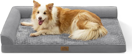 COZY KISS Orthopedic Dog Bed for Extra Large Dog 44x32 inch, XL Pet Sofa, Bolster Foam Bed with Sides, Non-Slip and Egg-Crate Big Dog Couch Bed with Washable Removable Cover, Grey by COZYKISS