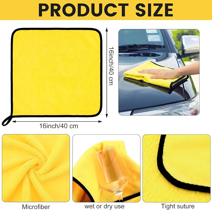 Tallew 60 Pcs Microfiber Towels: 16"x16" Microfiber Drying Towels Bulk Micro Fiber Car Cleaning Cloth for Cars Drying Washing Polishing Cleaning Household Supplies (Black,Yellow) - Image 2