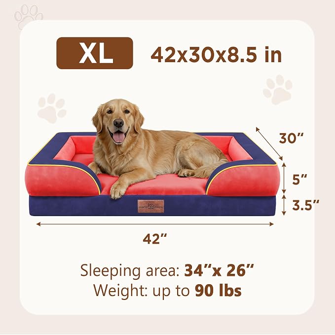 Comfort Expression Orthopedic Dog Bed for Extra Large Dogs with Bolster | Waterproof Dog Couch Bed with Washable Cover & Non-Slip Bottom, Supportive Egg Crate Foam XL Pet Bed, 42x30 Inch - Image 8