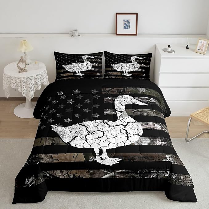 Manfei Duck Bedding Set for Kids Boys Girls Camouflage Animal Pattern Farmhouse Style All Season Cozy Comforter Set Queen Size Retro Leaves Branch Plant Duvet Set Home Decor，2 Pillowcases by Manfei