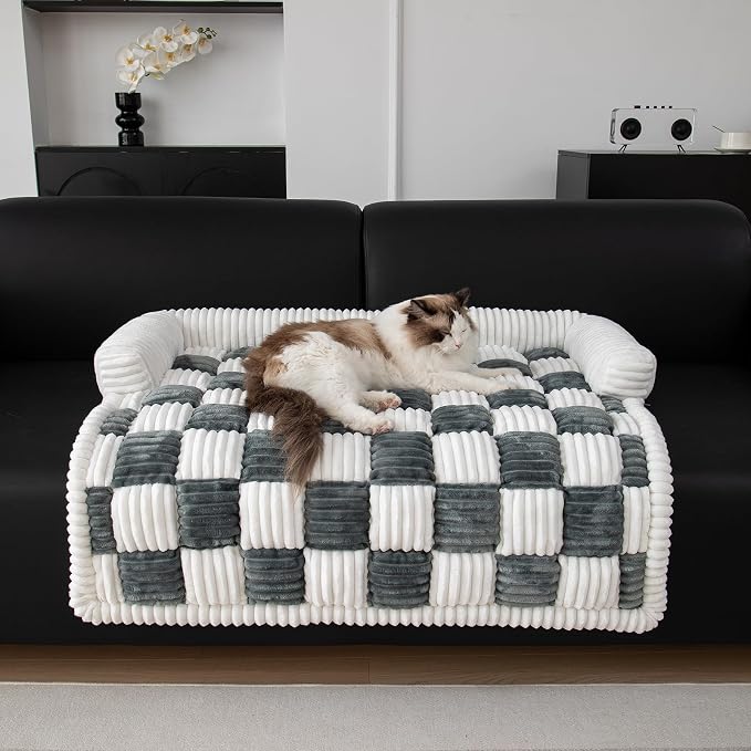 TOPCHANCES Dog Couch Cover,Thickened Quilted Plaid Funny Fuzzy Pet Couch Covers for Sofa,Washable Non Slip Pet Mat Sofa Dog Cover Protector for Large Dogs(Gray,36x36inch) by TOPCHANCES