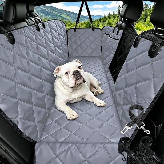 Dog Hammock for Car | Mesh Window & Safety Belt | 100% Waterproof Back Seat Pet Cover for Dogs Safe Travel with Side Door Protectors | Non-Slip, Scratchproof Rear Seat Cover for Cars, SUVs, Trucks by Comwish