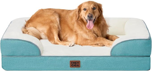 EHEYCIGA Orthopedic Extra Large Dog Bed, Waterproof Washable XL Pet Bed 44" | Non-Slip Bottom and Egg-Crate Memory Foam Big Dog Couch Bed with Washable Removable Cover, Turquoise Blue, 44Inch by EHEYCIGA
