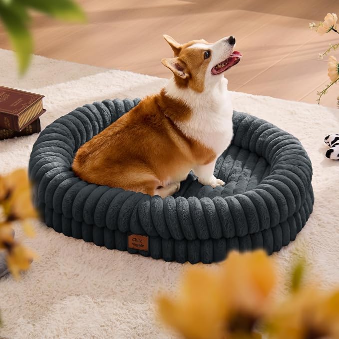 ChiXnuggle Orthopedic Dog Bed, Washable Cover, Faux Fur Bolster Pet Couch | waterproof,egg crate foam,non-slip bottom,for large dogs,dark grey,35*28*7,dog sofa - Image 3
