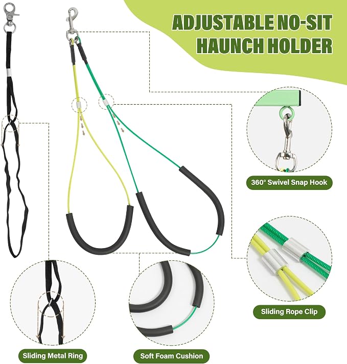 getlstub Dog Grooming Arm with Pet Grooming Hammock, 35" Pet Grooming Table Arm with Adjustable No Sit Haunch Holders, Dog Grooming Stand with Loop Noose for Small and Medium Pets, Green - Image 2