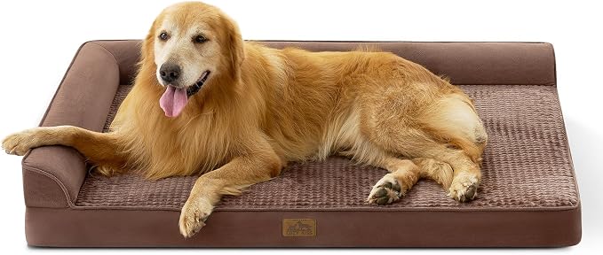 COZY KISS Orthopedic Dog Bed for Extra Large, XXL Dogs Bed, L Shaped Foam Anti-Slip Bottom Giant Pet Cat Sofa with Washable Cover, Suitable for Pet Up to 150 lbs, 48x35x8 inch, Brown ﻿ by COZYKISS