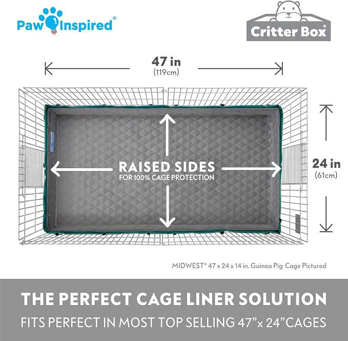 Paw Inspired Critter Box Cage Liner, Raised Sides, Midwest Size | Washable Fleece Bedding for Guinea Pigs Rabbits, Hamsters, Small Animals, Edge Protected Pee Pads - Image 5