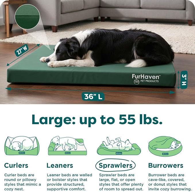 Furhaven Water-Resistant Orthopedic Dog Bed for Large/Medium Dogs w/ Removable Washable Cover, For Dogs Up to 55 lbs - Indoor/Outdoor Logo Print Oxford Polycanvas Mattress - Forest, Large - Image 3