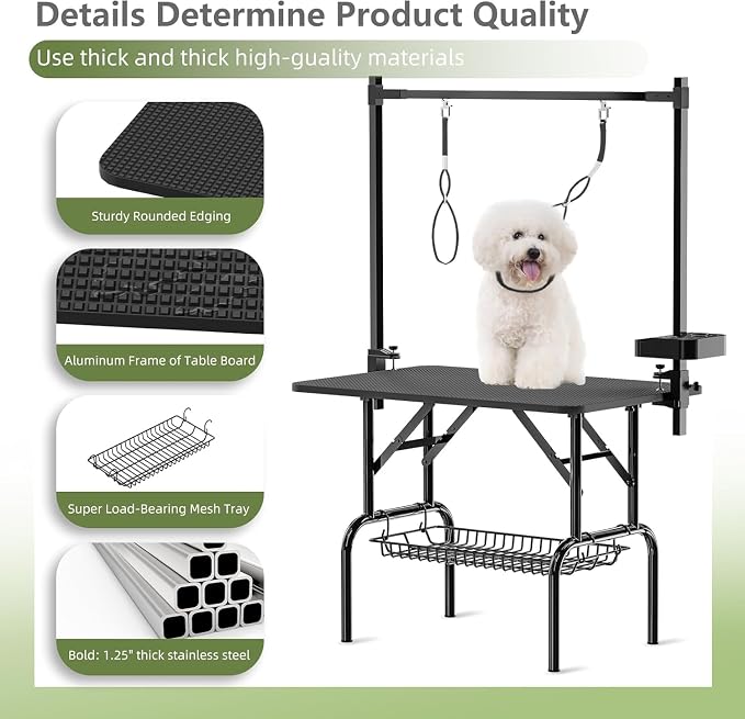 36" Professional Dog Pet Grooming Table Adjustable Heavy Duty Portable w/Arm & Noose & Mesh Tray - Image 2