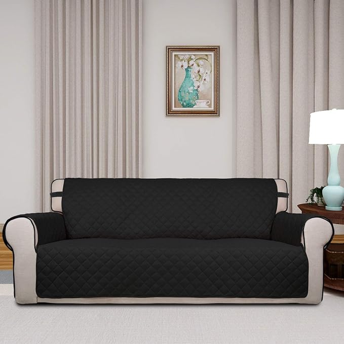 PureFit Reversible Quilted Sofa Cover Dog Couch Covers for Sofa, 66 in | Black/Beige, Water Resistant Couch Protector, Washable Pet Couch Cover with Non Slip and Elastic Straps For Kids - Image 2