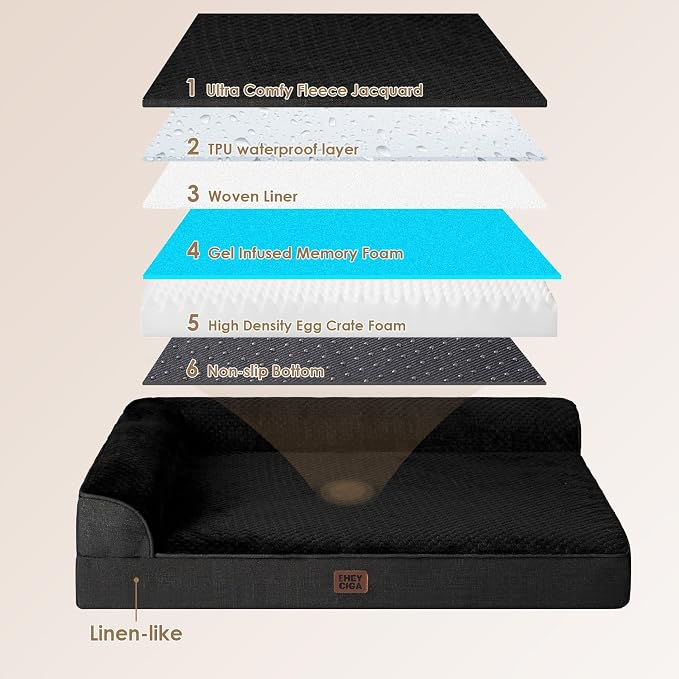 EHEYCIGA Memory Foam Dog Bed Large Size Dogs, Orthopedic Dog Bed Large with Washable Removable Cover, Waterproof Pet Sofa Couch with Nonskid Bottom, 36x27x6, Black - Image 5