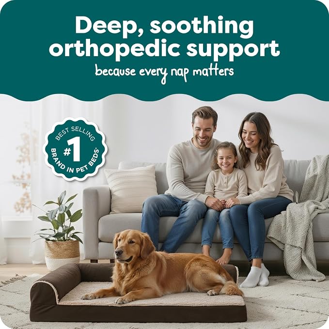 FurHaven Orthopedic Dog Bed for Large Dogs, L-Shaped Chaise Mattress with Orthopedic Egg Crate with a Solid Orthopedic Foam Base for Joint Support, Washable Cover, Jumbo XL, Faux Fur & Suede, Espresso - Image 2