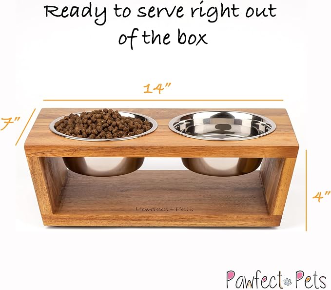 4" Tall Elevated Dog Bowls for Small Dogs, Food and Water Bowl Set by Pawfect Pets (Acacia) - Image 6