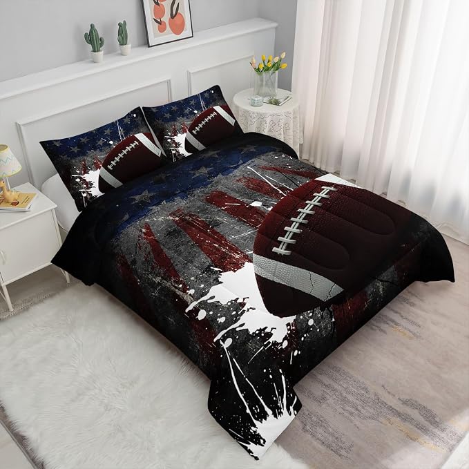 American Flag Comforter Set American Football Graffiti Printed Bedding Set with 1 Comforter and 2 Pillowcases for Boys and Girls Bedroom All Season(Football-2 Twin) - Image 2