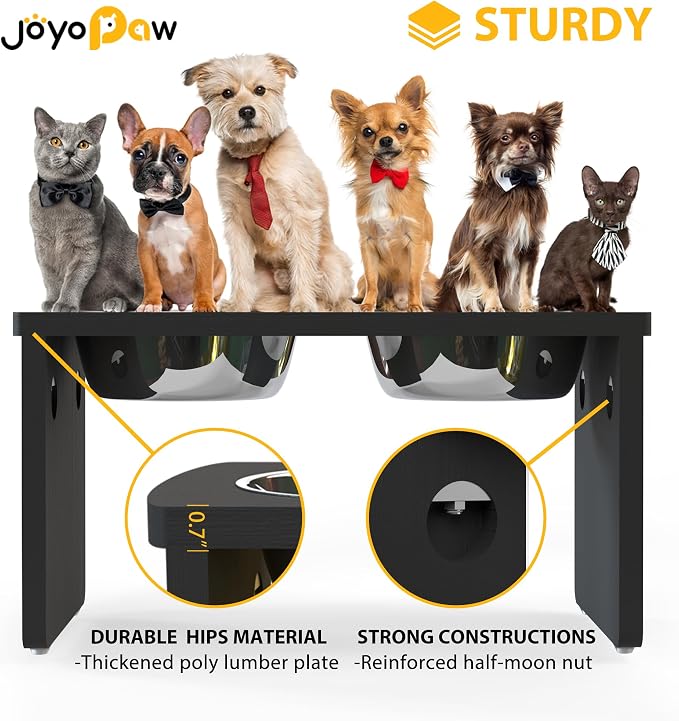 Elevated Dog Bowls, Waterproof Raised Dog Bowl for Medium & Large Dogs, HIPS Poly Lumber Stand with 2 Stainless Steel Bowls, Indoor & Outdoor Use (10'' Tall–48 oz Bowl, Black) - Image 4
