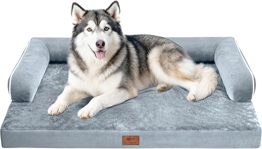 MEKIY Orthopedic Waterproof Dog Bed with Bolster for Extra Large Size Dogs | Pillow Support for Neck Relief, Egg Crate Foam, Waterproof Liner, Anti-Slip Bottom, Removable Bolster Cover, 48 x 33 Inch by Mekiy