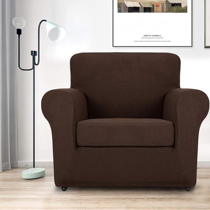 MAXIJIN 2 Piece Chair Slipcovers with Arms Super Stretch Chair Covers for Living Room Dogs Pet Proof Fitted Sofa Couch Protector Spandex Non Slip Armchair Slipcover Washable (Chair, Coffee) - Image 2