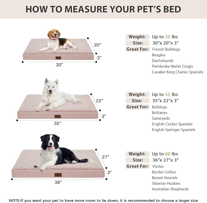 WNPETHOME Orthopedic Waterproof Dog Bed Medium for Comfy Sleeping | Washable Medium Pet Bed with Removable Cover, Multi-Needle Quilting Dogs Crate Bed Pink 30x20 Inch - Image 5